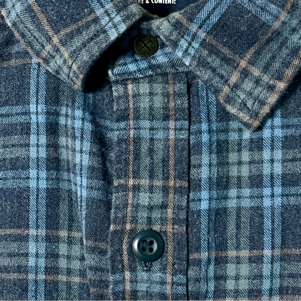 REI Men’s 100% Organic Cotton Blue Plaid Flannel Shirt Size L Streetwear Preppy - Picture 3 of 7